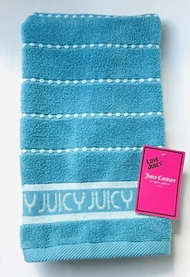 New Juicy Couture Cotton Soft Hand Towel Light Blue striped 16'' x 26'' - Image 1 of 4