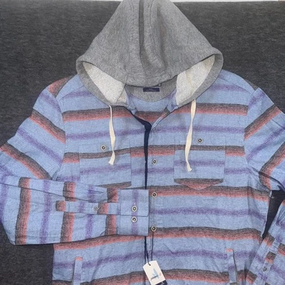 Johnnie O Para Hombres Pequeña Melton Rayas Capucha Franela Camisa Chaqueta Maliblu Azul NUEVO Foto 1 de 4