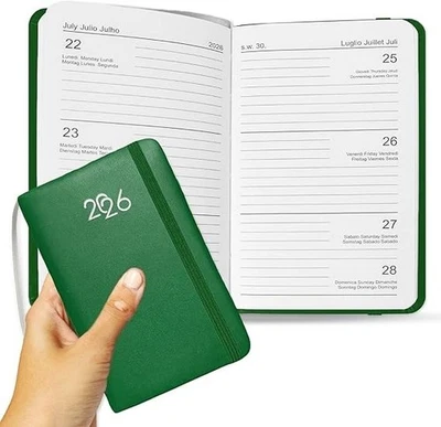 Agenda Settimanale 2026 Tascabile - Verde, Copertina in PU Morbido con elastico - Immagine 1 di 4