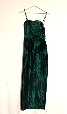 Vestido Vintage Alyce Designs XS Vestido Verde Maxi Largo Floral Metálico Formal Foto 1 de 4