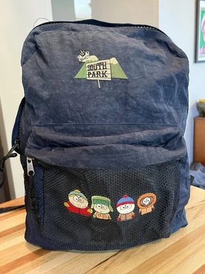 Vtg South Park Gang Embroidered Backpack Book Bag Comedy Central 1989 Navy Black - Image 1 of 4