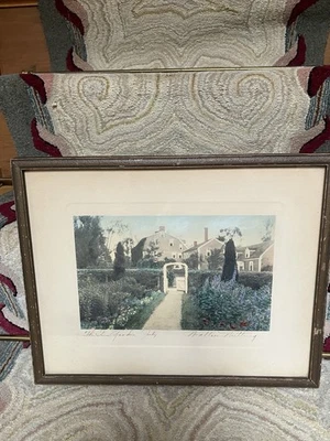 Wallace Nutting hand colored photo THE INN GARDEN , JULY WAYSIDE INN SUDBURY ART - Image 1 of 4