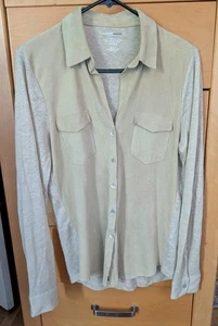 Camisa MAJESTIC FILATURES Lt Beige Lino Cuero Tostado Claro Frontal/Cuello Talla 2 Med - Imagen 1 de 9