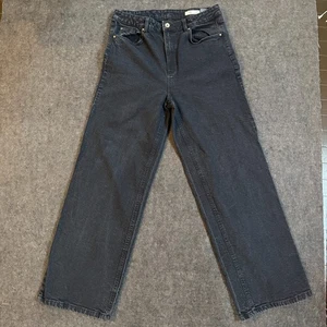 Pantalones de mezclilla M&S de pierna ancha para mujer 16 largos negros tiro alto marcas rectas y espacios - Imagen 1 de 5