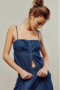 Free People Lenny Top Blue Denim Size 10 Tie Back Open Back Boho - Picture 1 of 8