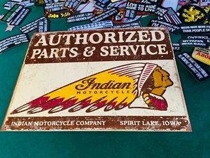 INDIAN MOTORCYCLE AUTHORIZED PARTS Tin Metal Sign Wall w/ FREE PATCH vintage - Picture 1 of 2