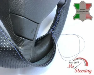 FITS IVECO STRALIS 02+- BLACK PERF LEATHER STEERING WHEEL COVER ROYAL BLUE STIT - Imagen 1 de 6