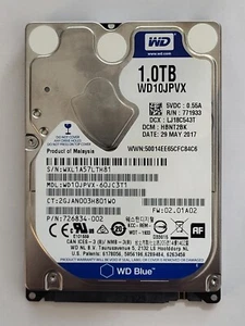 WD10JPVX-60JC3T1, DCM: HBNT2BK, 29 MAY 2017, Western Digital 1Tb 2.5" Sata HDD - Picture 1 of 2