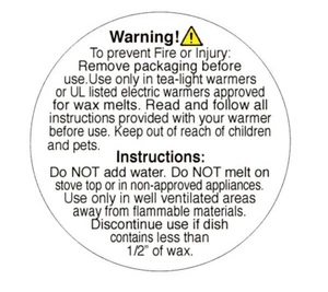 2-IN Round ~ WAX MELTS BURN WARNING STICKERS LABELS CAUTION INSTRUCTIONS  - Picture 1 of 5