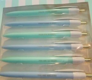 James Burke Collection 6 Piece Black Ink Blue Green White Pen Set Saying on them - Bild 1 von 3