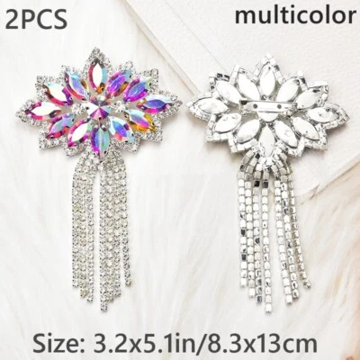 2X Flower Tassel Rhinestone Brooch Trimming Crystal Diamante Sparkly Decors - Image 1 of 4