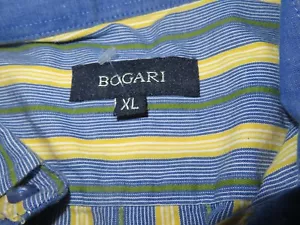 BOGARI Herren Freizeit Hemd mit Knöpfen 100% Baumwolle XL blau grün gelb gestreift lang sl - Bild 1 von 5