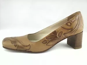 Via Spiga Mujer Grueso Tacón Cubano Zapato Cuero Labrado Hecho Italia EE. UU. 6 EU 36 37 - Imagen 1 de 7