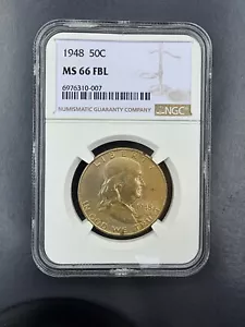 Golden Toned 1948 NGC MS66FBL Franklin Half Dollar Golden Original Skin - Picture 1 of 4