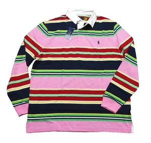 Polo Ralph Lauren Men's Pink Multi Striped Rugby Polo Shirt - Picture 1 of 3