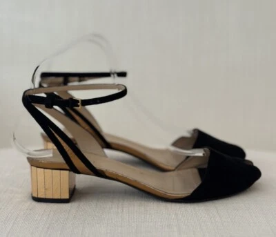 Gucci Negro Gamuza Peep Toe Tacones Bajos Tacón Espejado Talla 37.5 Suavemente Usado Foto 1 de 4