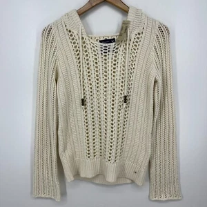 American Eagle Crochet Hoodie Women's Size M Cream Knit Pullover Y2K New NWT - Picture 1 of 11