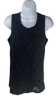 Blusa Covington Mujer Mediana Negra Floral Encaje Sin Mangas Cerradura Espalda RN#15099 Foto 1 de 4
