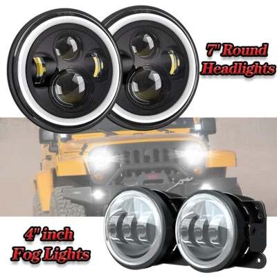 Combo de faros LED halo de 7 pulgadas luces antiniebla de 4" para Jeep Wrangler JK 2007-2015 Foto 1 de 4