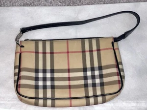 VINTAGE Burberry Bag Beige Nova Check Handbag Y2k 90s Pouchette Pochette RARE - Picture 1 of 18