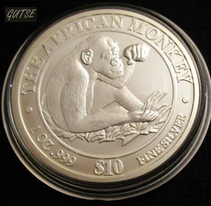SOMALIA, 10 DÓLARES 2002, MONO, PLATA, SIN CIRCULAR, ESCASO. - Imagen 1 de 2
