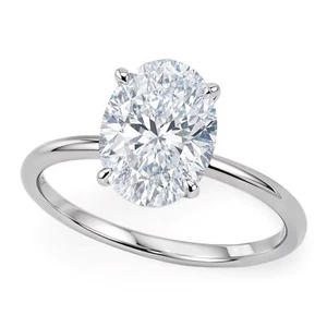 2 Carat Oval Lab Grown IGI G/VS1 Diamond Solitaire Ring in Sterling Silver - Picture 1 of 4