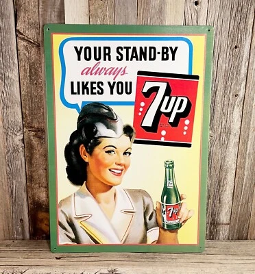7UP 7 UP Your Stand-by Stewardess Cola 17" Metal Tin Sign Garage Retro New - Image 1 of 2