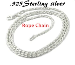 .925 Silver Sterling Chain Necklace Italy Solid S Diamond Cut Rope Men All Sizes - Picture 1 of 5