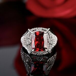White Gold Plated Silver 3.00Ct Cushion Cut Lab-Created Red Garnet Halo Ring In