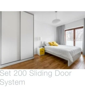 2 DOOR WARDROBE SLIDING DOOR SYSTEM KIT WITH SOFT CLOSE AND 3m TOP & BOTTOM RAIL - Picture 1 of 10