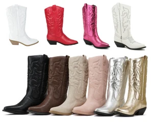 Soda Women Cowboy Western Stitched Boots Pointy Toe Knee High Cowgirl RENO-S - Picture 1 of 37