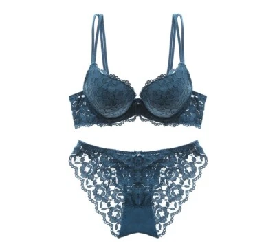 Conjunto de sujetador y bragas de encaje íntimo bordado lencería sexy ropa interior copa AB Foto 1 de 4