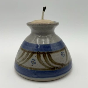 Primitive Signed Glazed Pottery Stoneware OIL BURNER SMUDGE POT LAMP - Picture 1 of 8