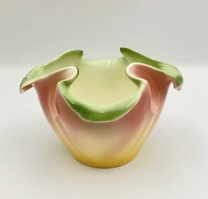Vintage Flower Vase Planter Art Nouveau Pink/Yellow Fade 9.5cm X 8cm X 6.5cm - Picture 1 of 14