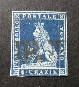 ITALIA ,ITALY 1851-52 Toscana Tuscany " Leone Mediceo" 6crazie ardesia Used  - Picture 1 of 1