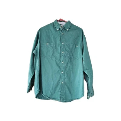 MERONA Mens Sz M Long Sleeve Button Down Shirt 100% Cotton Double Pocket Green - Image 1 of 4