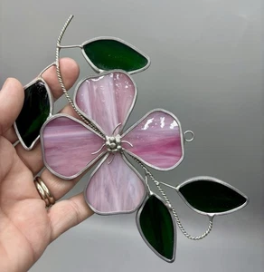 Stained Glass SunCatcher Vintage Flower Pink Dogwood Garden - Picture 1 of 5