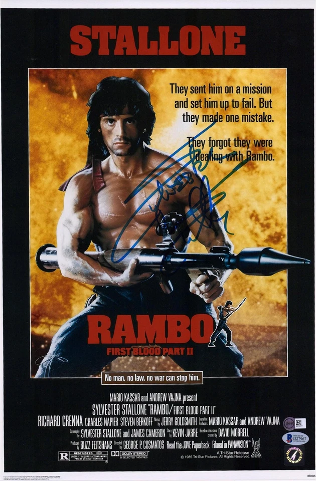 Sylvester Stallone Rambo First Blood Teil II signiert 12x18 Filmplakat - Beckett - Bild 1 von 1