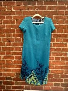 Vintage sensazione Turquoise Dress Size 18 Floral Geometric print Italy - Picture 1 of 13