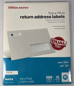 Office Depot weiß Tintenstrahl/Laser Rücksendeadresse Etiketten, 1/2 Zoll X 1 3/4 Zoll S8. - Bild 1 von 9