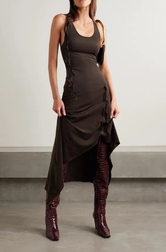 Acne Studios abito slip con volant e spalline S 8 10 ottime condizioni raccolto jersey elasticizzato midi