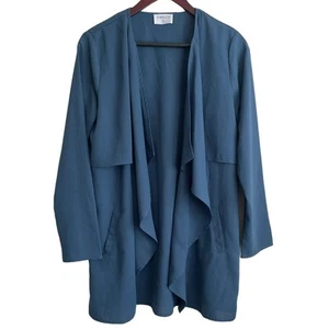 EMELIA Women Cardigan S Blue Drape Open Front Oversized Longline Boho Office - Bild 1 von 9