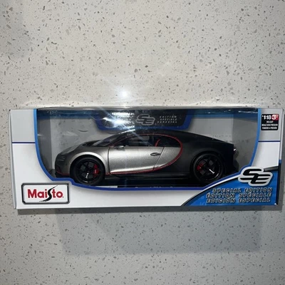 1/18 Maisto Bugatti Chiron Plata Negro Diecast Edición Especial Foto 1 de 4