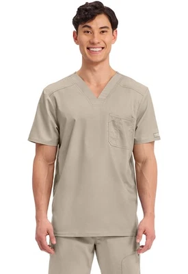 Scrubs Cherokee Workwear Men V Neck Top WW690 KAK Khaki Free Shipping - Image 1 of 4