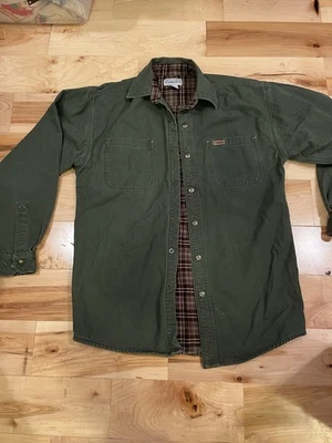 Рубашка мужская Carhartt оливковая S коричневая с фланелевой подкладкой холщовая клетчатая на кнопках рабочая куртка - Изображение 1 из 4