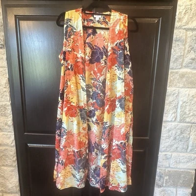 LuLaRoe JOY Long Duster Vest Fall Floral Womens Size Medium NWT - Image 1 of 4