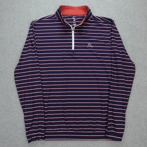 Rhoback Pullover Mens Medium Navy Blue Red Stripe Quarter Zip Golf Performance - Picture 1 of 13