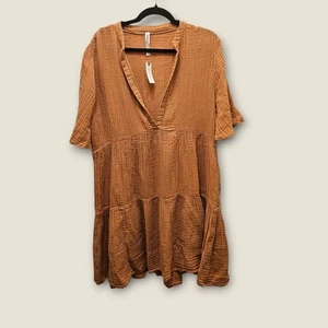 Anthropologie Kallie Flowy Tunic Dress Honey Tiered Mini Short Sleeve Women's S - Picture 1 of 11