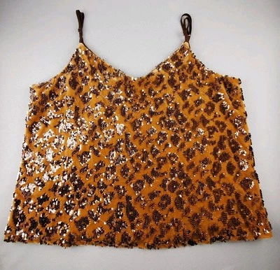 Camiseta sin mangas Anthropologie RO & DE Esther talla L cami leopardo lentejuelas correa marrón Foto 1 de 4