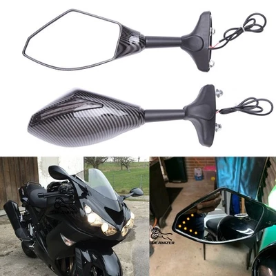 Espejos retrovisores de moto con indicador LED de señal de giro para Kawasaki Ninja ZX14 ZX12R Foto 1 de 4